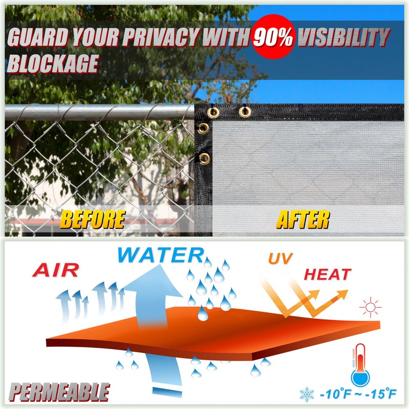 ColourTree شاشة خصوصية بالكون رمادية 3' x 10' من ColourTree - سياج شرفة شقة - قماش حاجب للرياح - درجة تجارية 170 GSM - ضمان 3 سنوات - نصنع أحجام مخصصة - Image 4